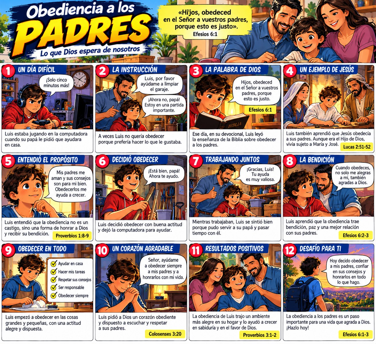 Cómic ilustrado Obediencia a los padres